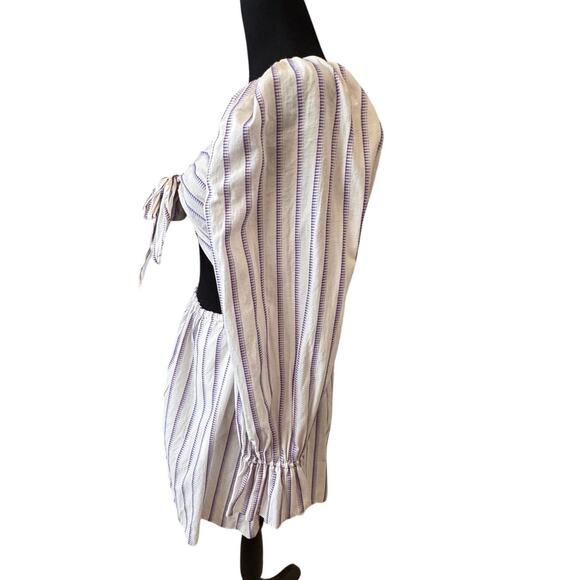 New TOPSHOP NORDSTROM Laundered Purple Stripe Bow Tie Front Romper Size 6 - Picture 4 of 7